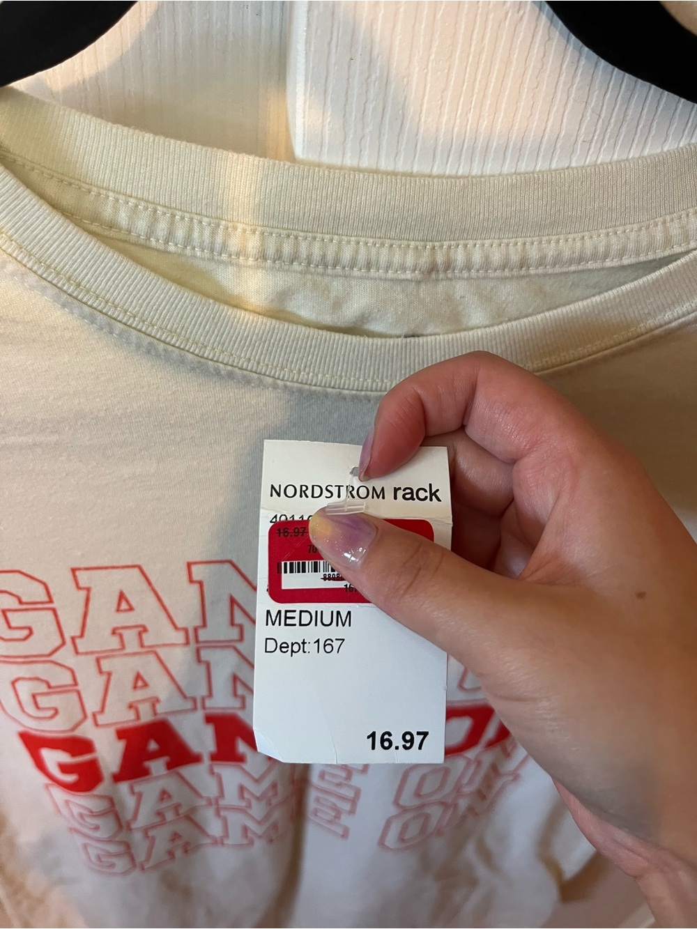 NWT Project Karma Graphic 'Game On' Short Sleeve Tee - Cream with Red Print sz M - Picture 5 of 7